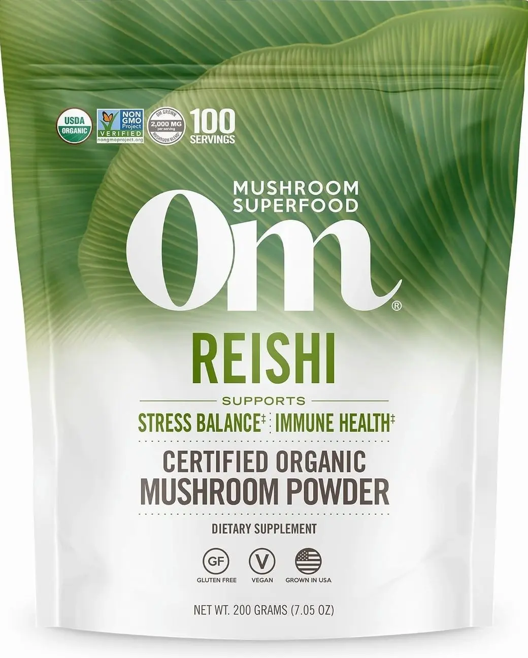 Om Mushroom Superfood Reishi Organic Mushroom Powder, 100 Servings, Organic Adaptogen Powder for Stress Relief and Immune Health