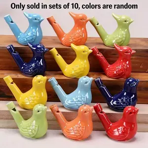 10pcs Handcrafted Ceramic Bird Whistle Set - Colorful Oriole Pattern, Loud Sound for Outdoor & Home Decor, Includes Hanging Rope, Mixed Color