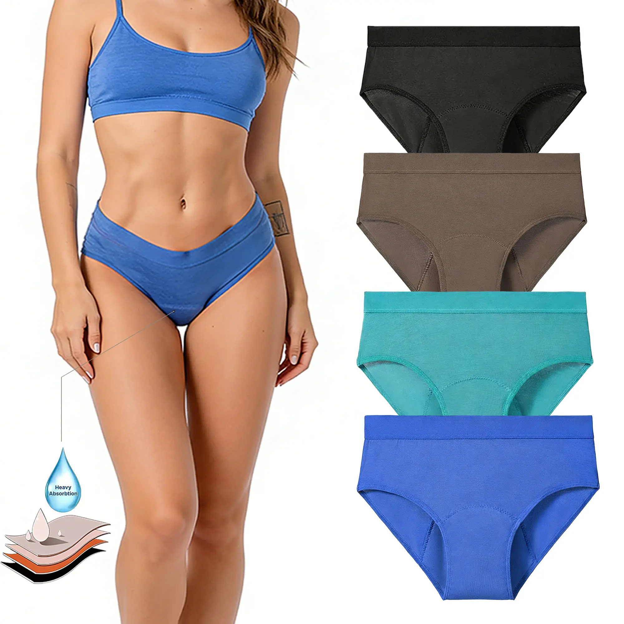AONOX Women's Leakproof Period Underwear, 2-Pack Soft Comfy Bamboo Absorbent Panties with Leakproof Layer, Waterproof Absorbency Protective for Moderate to Heavy Flow, Period Panties Set, Sleeping, Basic Casual, Absorbency Protective Period Panties