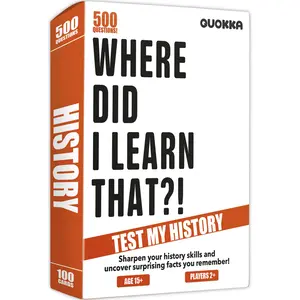 QUOKKA Trivia Card Game Where Did I Learn That? with 500 Questions in History – Trivia Games for Adults, Teens, and Families