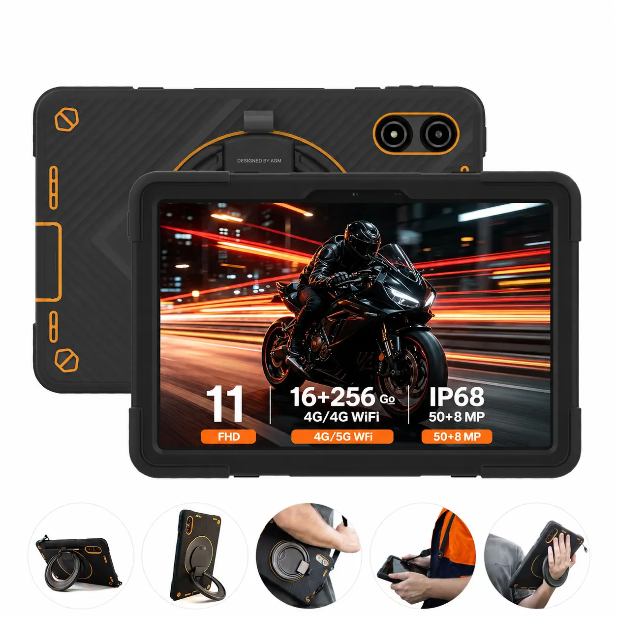 AGM PAD P2 Active Rugged Tablet 11 Inch, Android 14 Tablet with SIM Card, MTK G99, 16GB (8+8) RAM+256GB ROM, 2TB Expandable, 4G LTE Dual SIM, IP68 Waterproof Drop-Proof Outdoor Work Tablet PC, 90Hz FHD Screen, 8000mAh, Detachable Protective Case & Strap