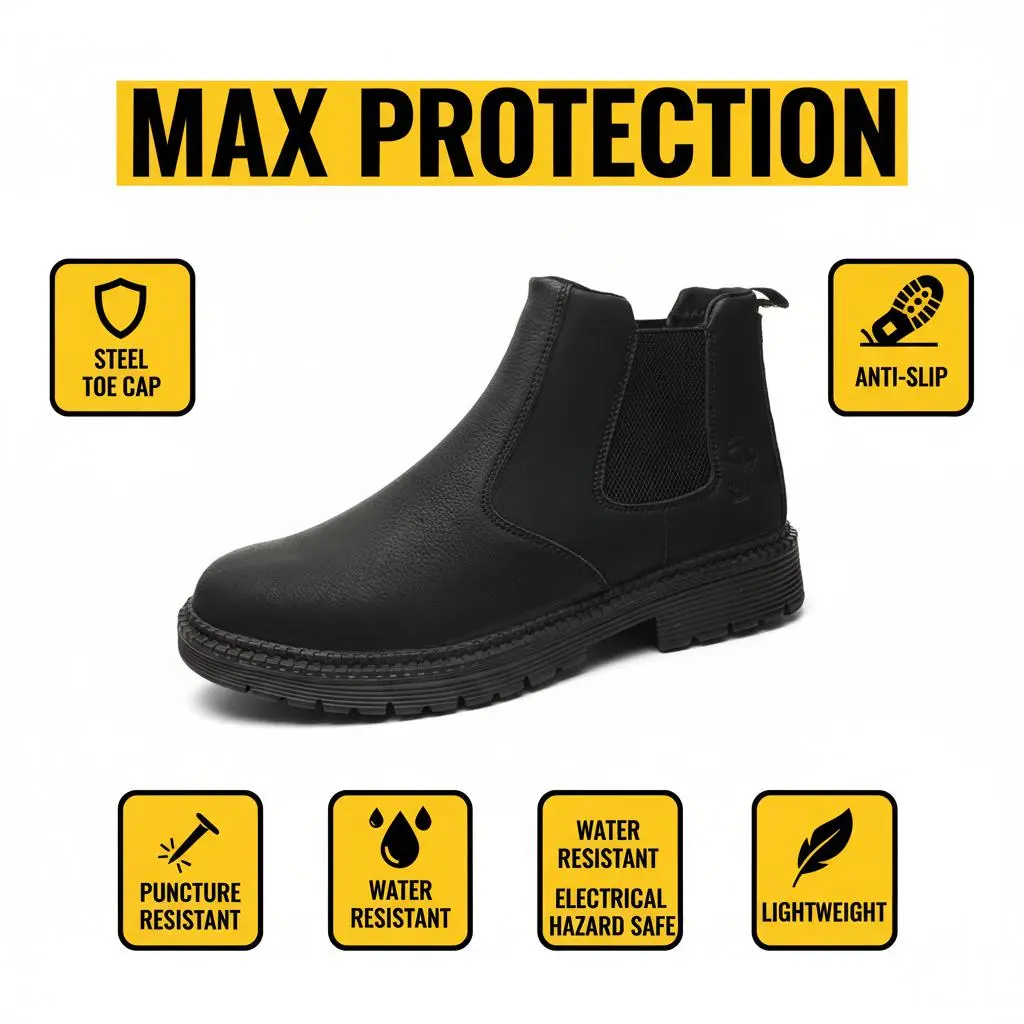 Unisex Catering Work Shoes Waterproof Anti-Slip Safety Shoe Smash-Proof Puncture-Proof Breathable Durable Outdoor Splash-Proof Sneakers