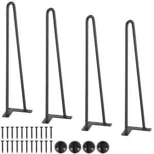 【fathersdaygift】VEVOR 4PCS 19" Black Hairpin Furniture Legs, Heavy-Duty Metal Hardware with Screws, 500lbs Load Capacity, Rubber Floor Protectors for Nightstand, Coffee Table, Home DIY Projects
