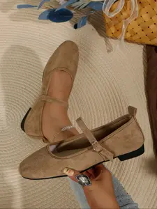 Breathable Suede Casual Low-Top Shoes Spring & Fall Women's Flat Single Shoe Slip-On Lazy Shoes, Textile Upper, PU Leather Sole, Slip On Flats