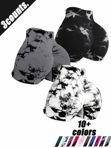 Women's Summer Yoga Shorts, Seamless Tie-Dye Sports Tight Three-Quarter Pants, Outerwear Sexy Yoga Fitness Shorts High Waist Butt Lifting Abdomen