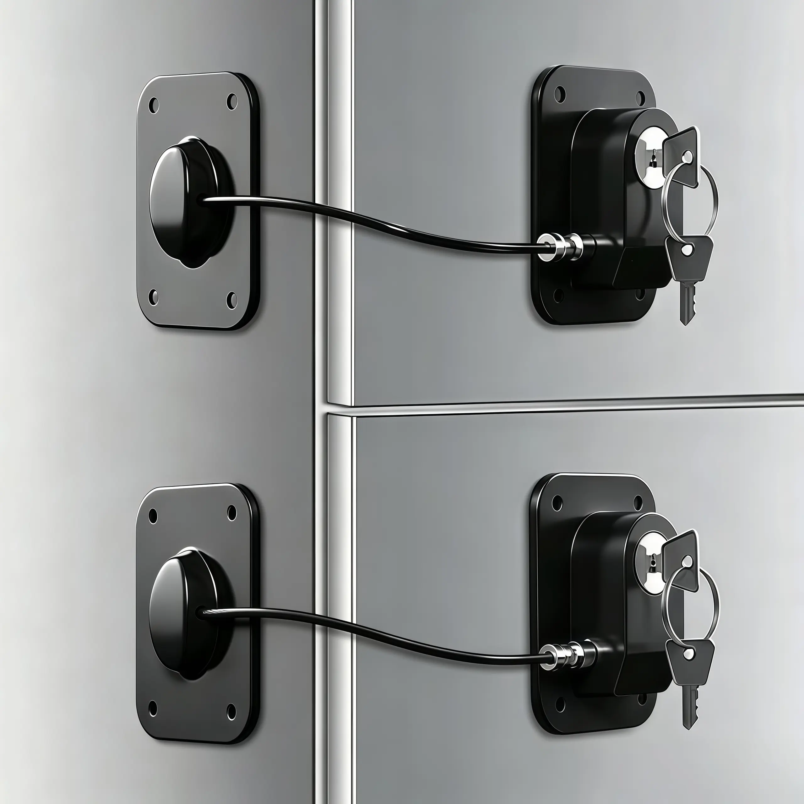 LMMAKE 2Pcs Chain-Linked Padlock for Household Appliances, Microwave Ovens, Furniture - ABS Plastic Keyed Lock with Silicone Wire Protection, Adhesive Tape No-Drill Setup, Easy to Open, Black