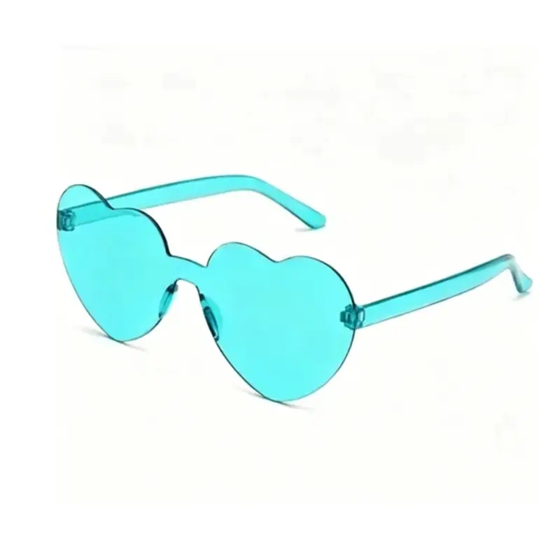 Turquoise Heart Shape Rimless Trendy Sunglasses, Sweet & Cool Transparent Eyewear, Heart Shaped Sunglasses