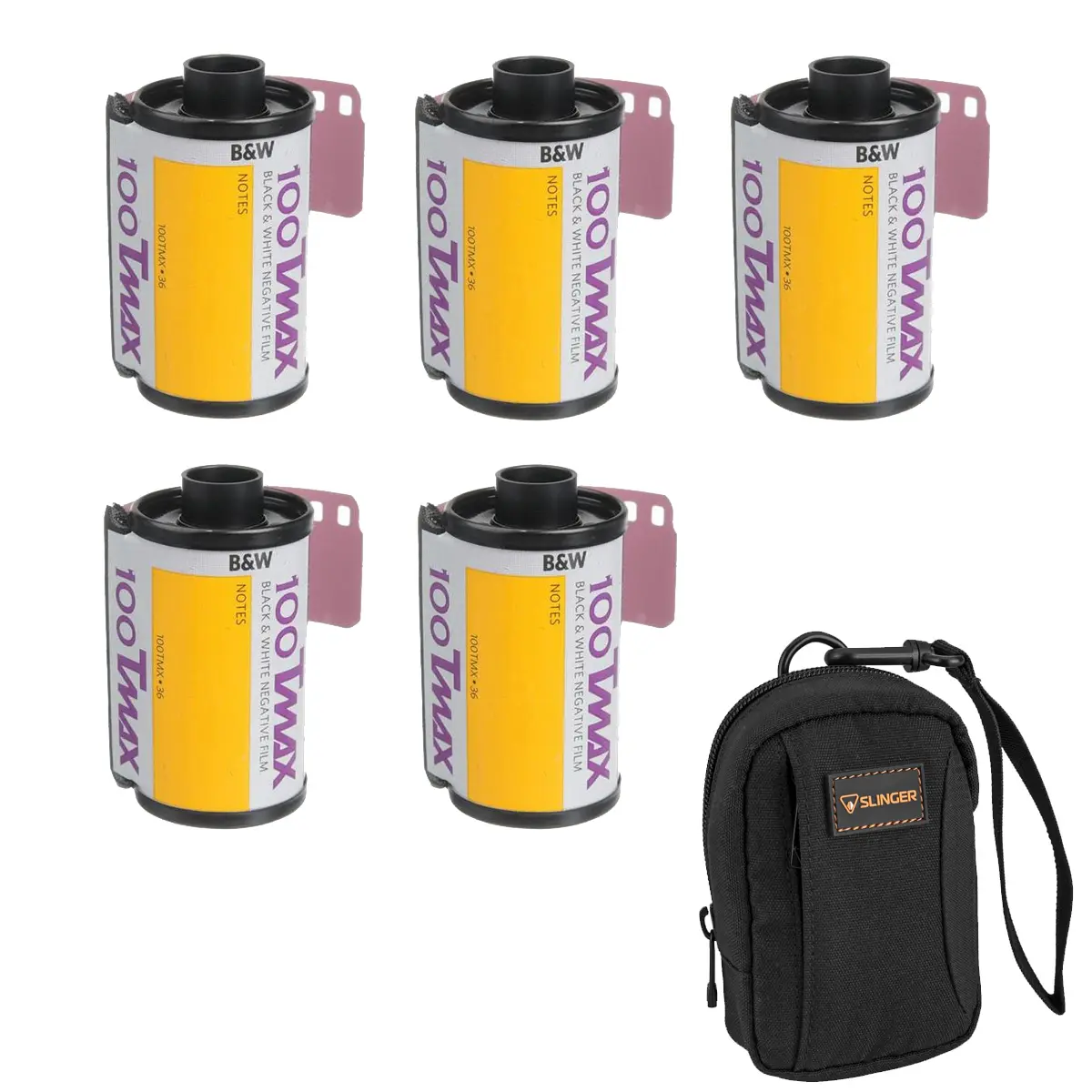 Kodak Professional T-Max 100 Black and White 35mm Negative Roll Film, 5-Pack, with Camera Bag for Photographers, Accessories