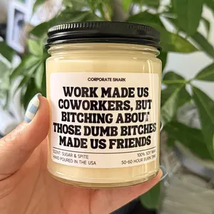 Work Made Us Coworkers Candle - 100% Natural Soy Wax Blend, 100% Cotton Wick, 2.8" x 3.5" Glass Jar, 50-60 Hours Burn Time, Snarky & Relatable Gift