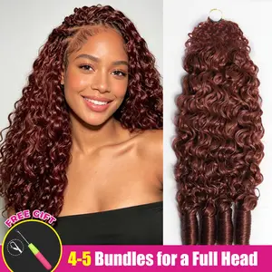 ISEE HAIR Burmese Curly Reddish Brown Crochet Braid Hair Extensions for Miracle Knots Human Hair Extensions Pre-Separated 50g/Pack (32-38 Strands Per Pack）– Knotless Boho Braids Vacation Hair #Summervibe#ISEECrochetNewArrivals
