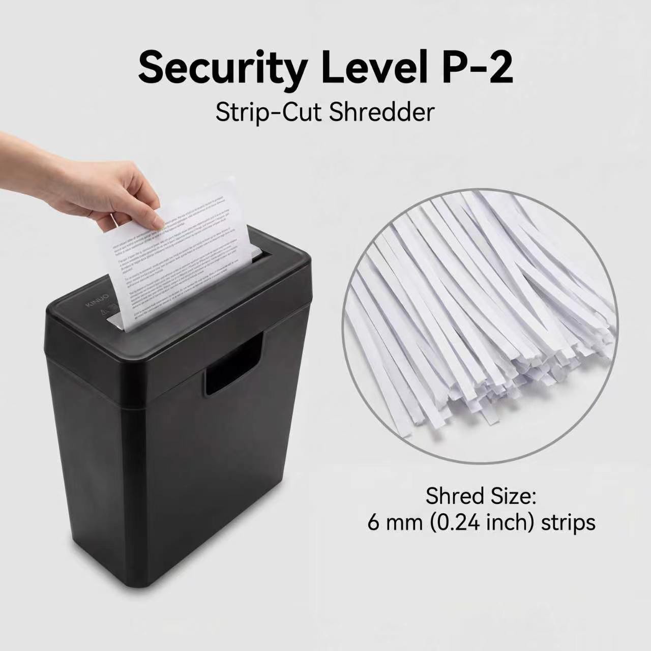 KINUO 6-Sheet Paper Shredder, P2 Security Strip-Cut Shredder with Anti-Jam System, Portable Office Home Shredder KINUO 6-Sheet Paper Shredder, P2 Security Strip-Cut Shredder with Anti-Jam System, Portable Office Home Shredder