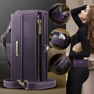 Multifunctional Zipper Protective Phone Case with Card Slots, Fashionable Phone Wallet with Long Strap & Short Hand Strap, Phone Accessories for iPhone 16 15 14 13 12 11 Pro Max, Cover