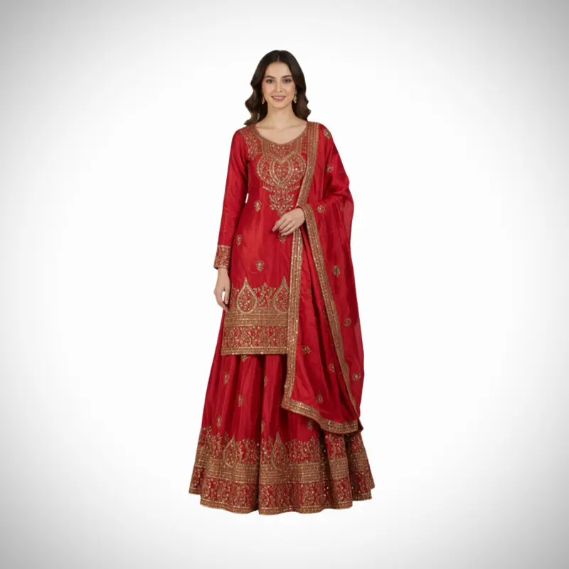 Skirt with kurta lehnga set comes with beautiful dupatta in chinnon silk perfect party wear Womenswear