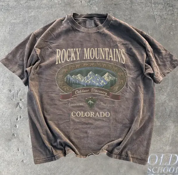 Vintage Rocky Mountains Colorado T-Shirt, Outdoor Discovery Graphic Tee, 90s Mountain Hiking Shirt