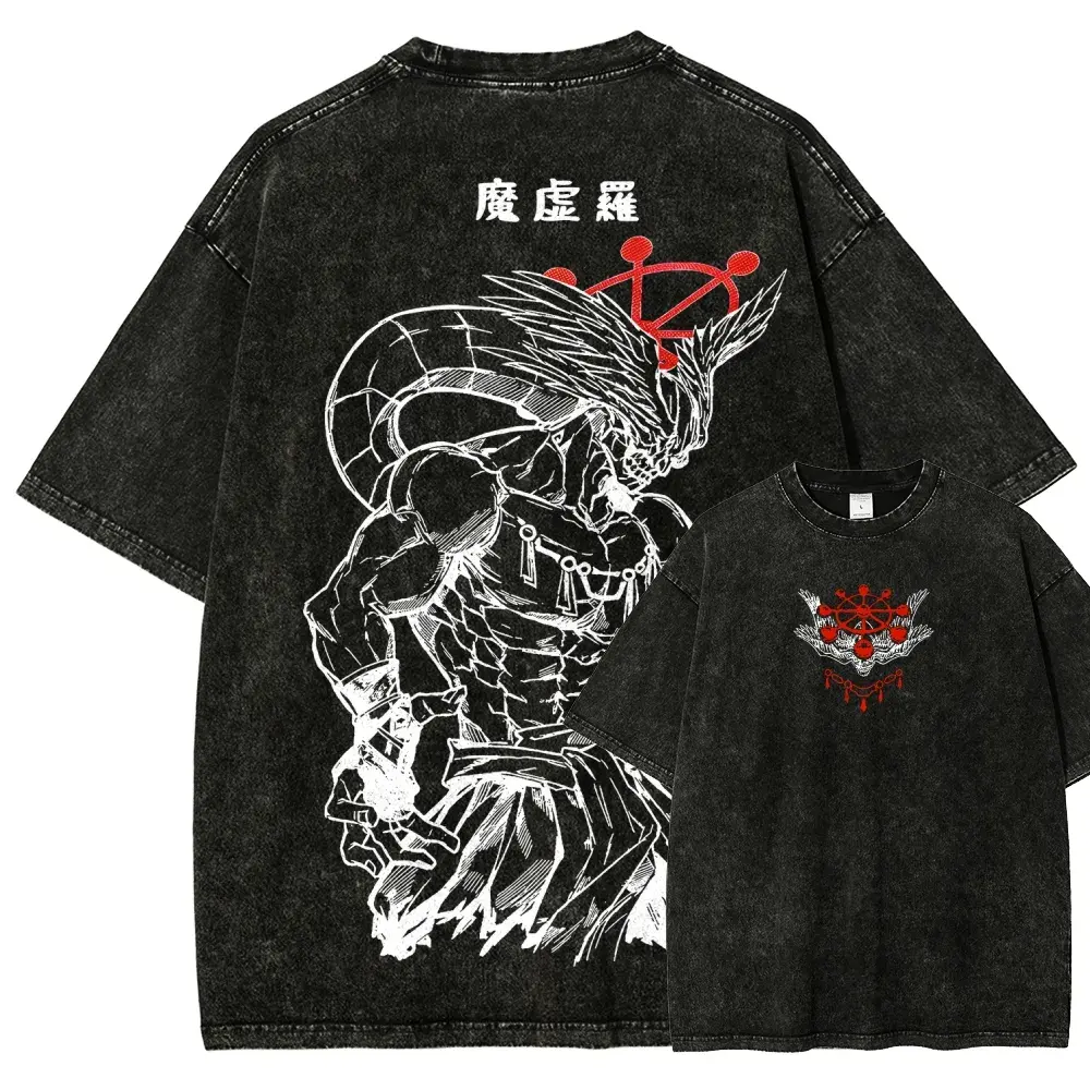 Jujutsu Kaisen Mahoraga Oversized Graphic Tee JJK Vintage Acid Wash Anime T Shirt Y2K Streetwear Gym Pump Cover Unisex Retro Faded Clothing Manga Merch Tiktok Finds Trendy Japanese Aesthetic Dark Top Casual Fit Men Outfits Fashion Sukuna Black