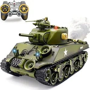 M4A3 Sherman US Army Tank, 1/18 RTR RC Armored Fighting Vehicle, Airsoft BB Battle Water Bomb Shot, Smoke Sound Light Recoil, 2.4Ghz Vibration Controller, WWII Military Model Classic Panzer Display