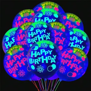 10pcs Fluorescent Balloons, UV Light Party Decor, High Transparency Birthday Balloons, Festival Night Atmosphere Decorations
