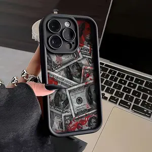 Trendy Black Dollar Pattern Anti-Drop TPU Phone Case For iPhone XS Max 11 12 13 14 15 16 17 Pro Max Full Coverage Stylish Streetwear Ideal Gift