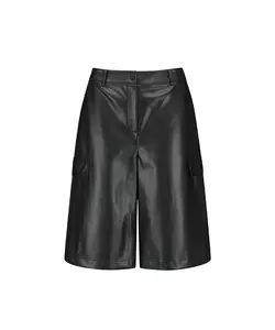 Women's FA Faux Leather Bermuda Pants - Black