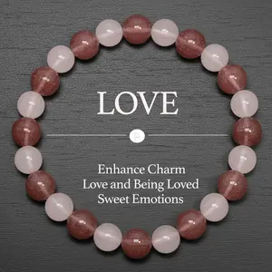Rose Quartz & Strawberry Quartz - Charm of Love Crystal Bracelet for Women, Promote Love & Be Loved Crystal Beads Jewelry for Girlfriends, Christmas Gift, Gifts for Valentine's, Birthdays, Anniversary