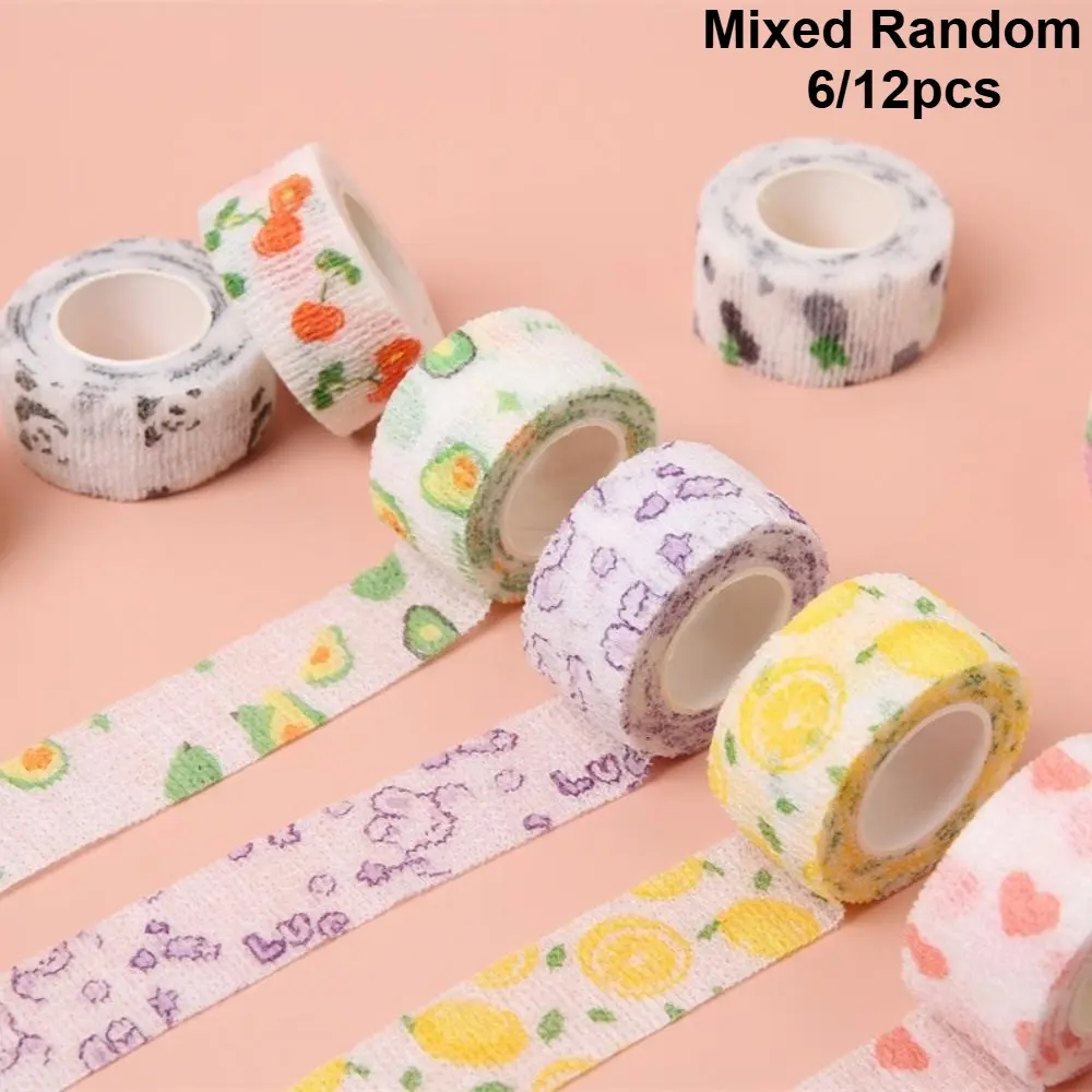 Random Color Cute Print Self Adhesive Elastic Bandage, Breathable Sports Tape, Athletic Tape, 6/12 Rolls Breathable Sports Bandages for Finger, Wrist, Ankle, Knee, Elbow, Shoulder
