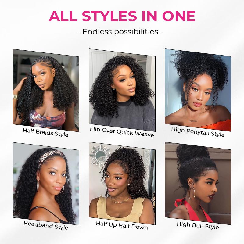 ISEE HAIR 250% Kinky Curly Wear Go Half Wig Invisible Hairline 150% & 180% Glueless Human Hair Wigs No Lace Seamless Flip Over Wig Updo Down Style Hairpiece#TikTokShopHolidayHaul