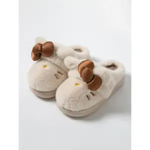 Women's Winter Warm Cotton Slippers, Cute Cartoon Cat Design, Comfortable Thick Sole, Durable Textile Material, Fall & Winter Shoes