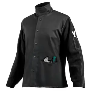 VEVOR Flame-Resistant Welding Jacket - L Size, Heavy Duty Split Cowhide Leather Sleeve+ 9 oz. FR Cotton Body, Heat-Resistant Welding Safety Jacket with Snap Buttons Pockets, Ideal for Welder Fitter