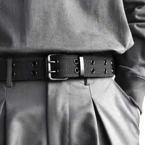 Men's double row metal needle buckle woven women's waist belt can be paired with pants or jeans unisex belt