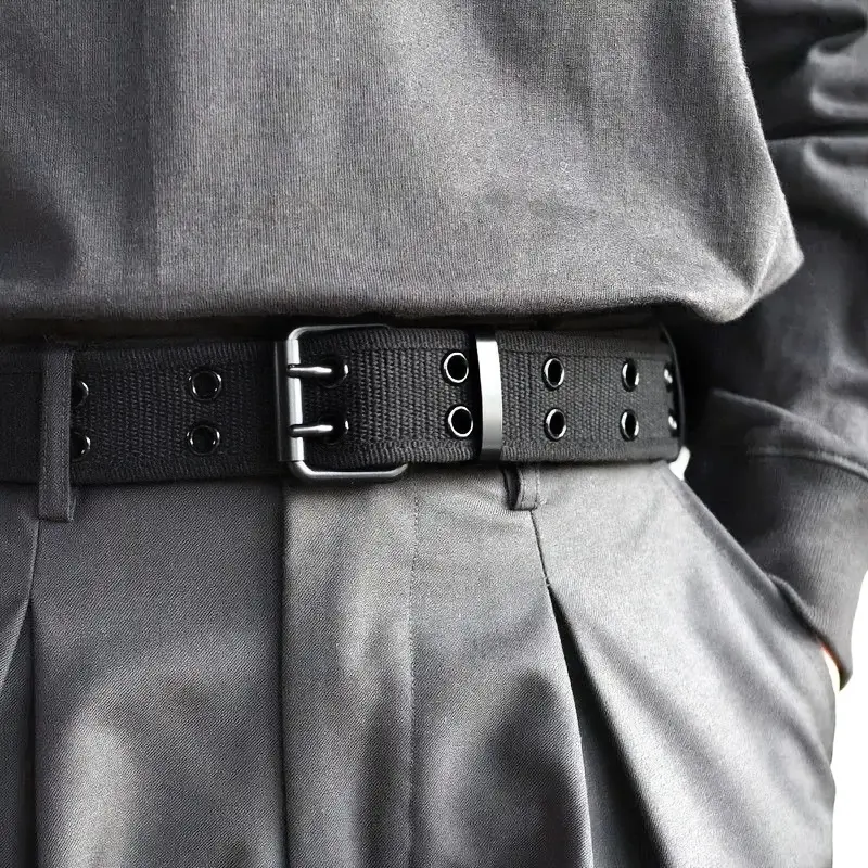 Unisex Woven Belt with Double-Row Metal Needle Buckle, Casual Men's Belt for Pants or Jeans, Casual Men's Belts