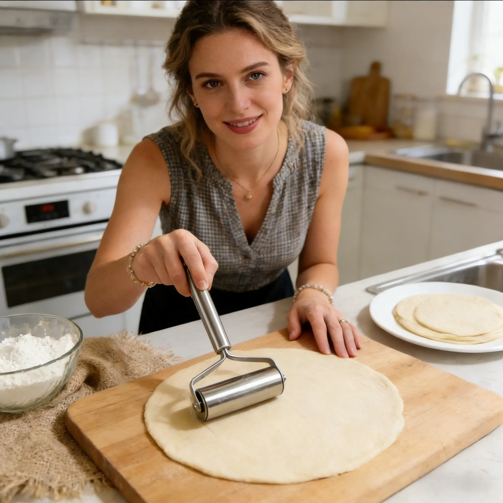1-Piece Stainless Steel Rolling Pin, Baking Rolling Pin, Dumpling Dough Rolling Pin, Pizza Dough Roller, Baking Tools / One-Handed Roller for Dumpling and Dumpling Wrappers / Effortless Rolling Pin for Dough