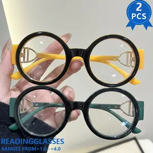 2PCS New Western style round oversized double-triangle modern high-quality glasses, youthful look for women, clear reading glasses, cute elegant minimalist, 1.0 to  4.0 diopters, suitable for daily computer use, perfect gift