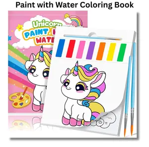 Paint with Water Coloring Books for Kids, Mess Free Watercolor Paint Sets with 2 Premium Brushes, Arts and Crafts Birthday Gift for Kids Age 3-5 4-8, Travel Activities Toy (Unicorn)