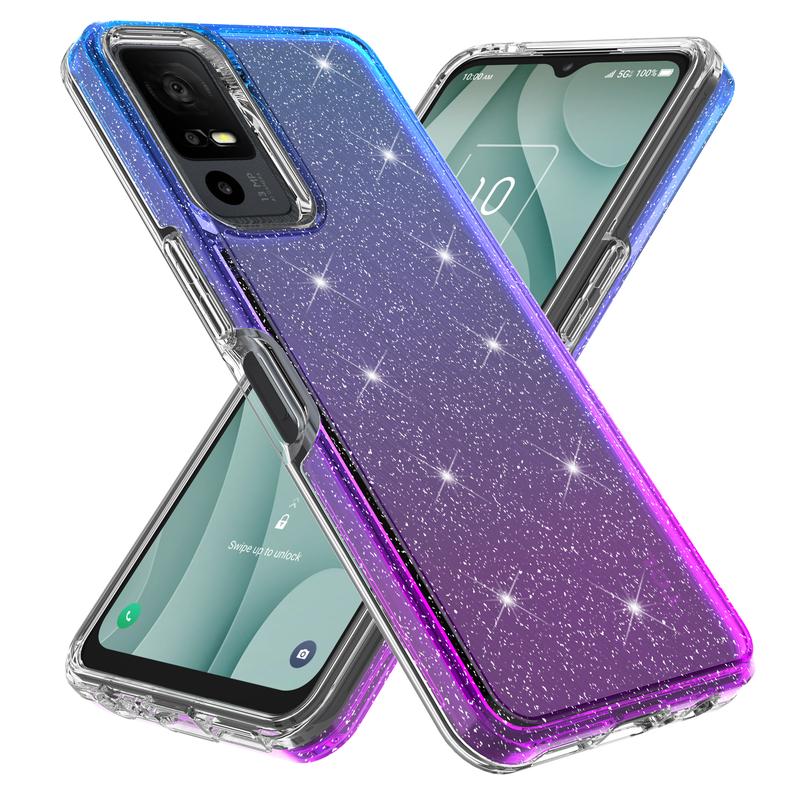 Luxury Hybrid Bling Glitter Sparkle Colorful Gradient Transparent Fashion Cute Skin Cover Case Compatible With TCL 40 XE 5G - Durable Phone Accessories