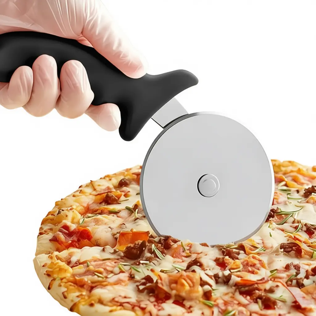 1 Pc Pizza Cutter Wheel, Stainless Steel Slicer, Sharp Classic Cutters, Kitchen Gadget with finger guard protects, Easy dishwasher cleaning, Pizza Tool, Pizza Cutting Tool with Handle