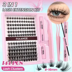 Maange Eyelash Extension Kit, Diy Eyelashes Kit, 144 Cluster Segmented False Lashes, Includes Glue & Tweezers, Makeup Tools Set Natural Look Handmade Grafting Diy Eyelash Extensions Suitable for parties Gift for Women Manga Lashes Natural Clusters