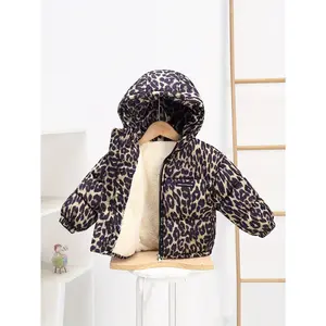 Winter Leopard Print Hooded Coat - Thick insulated Baby Jacket with Hood, Warm Toddler Outerwear Boys & Girls, Easy-to-wear Loose Fit, Hand Washable Cold Weather Clothing Infants & Kids, Children's Winter Wear, Plush Lining