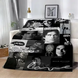 Damon Salvatore The Vampire Diaries Printed Blanket Picnic Blankets Warm Blanket Soft and Comfortable Blanket Home Travel Gift Applies to Super soft  decorative sofa/sofa/bedroom