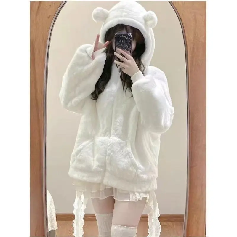 Autumn Winter Clothing Solid Warm Cute Jackets Streetwear Korean Fshion Hoodied Outwear Casual Zipper Y2k Tops Coats 2025