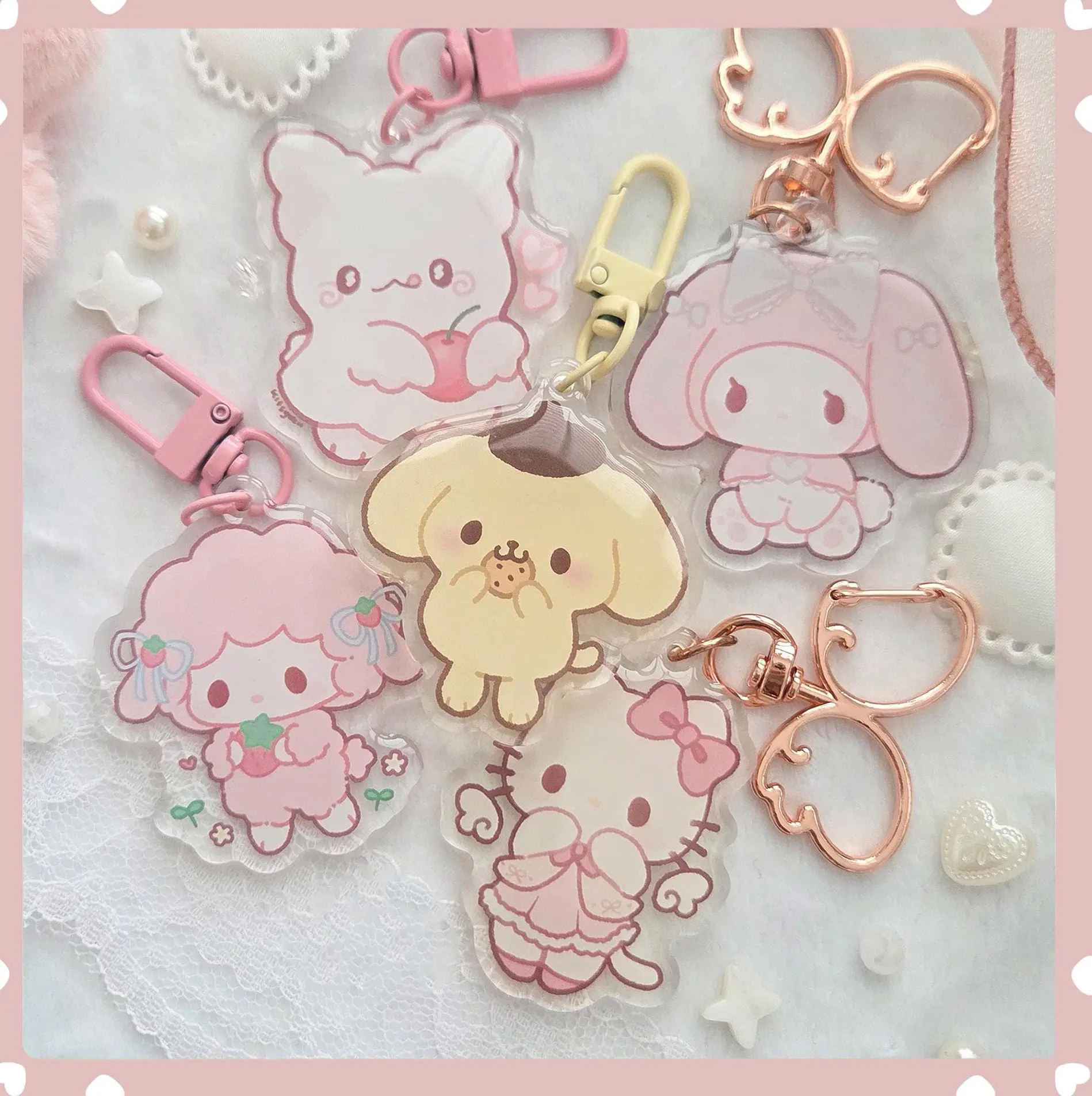 SAN Friends Acrylic Keychains- Hana, Pompom, Melody, Kitty, Sheep | Keychain Accessory for Keys, Bags & Backpacks