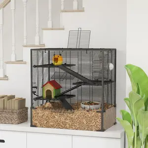 4 Tier Hamster Cage With Deep Tempered Glass Bottom Running Wheel Hut Water Bottle For Bedroom Syrian Dwarf Hamster Indoor Natural Habitat
