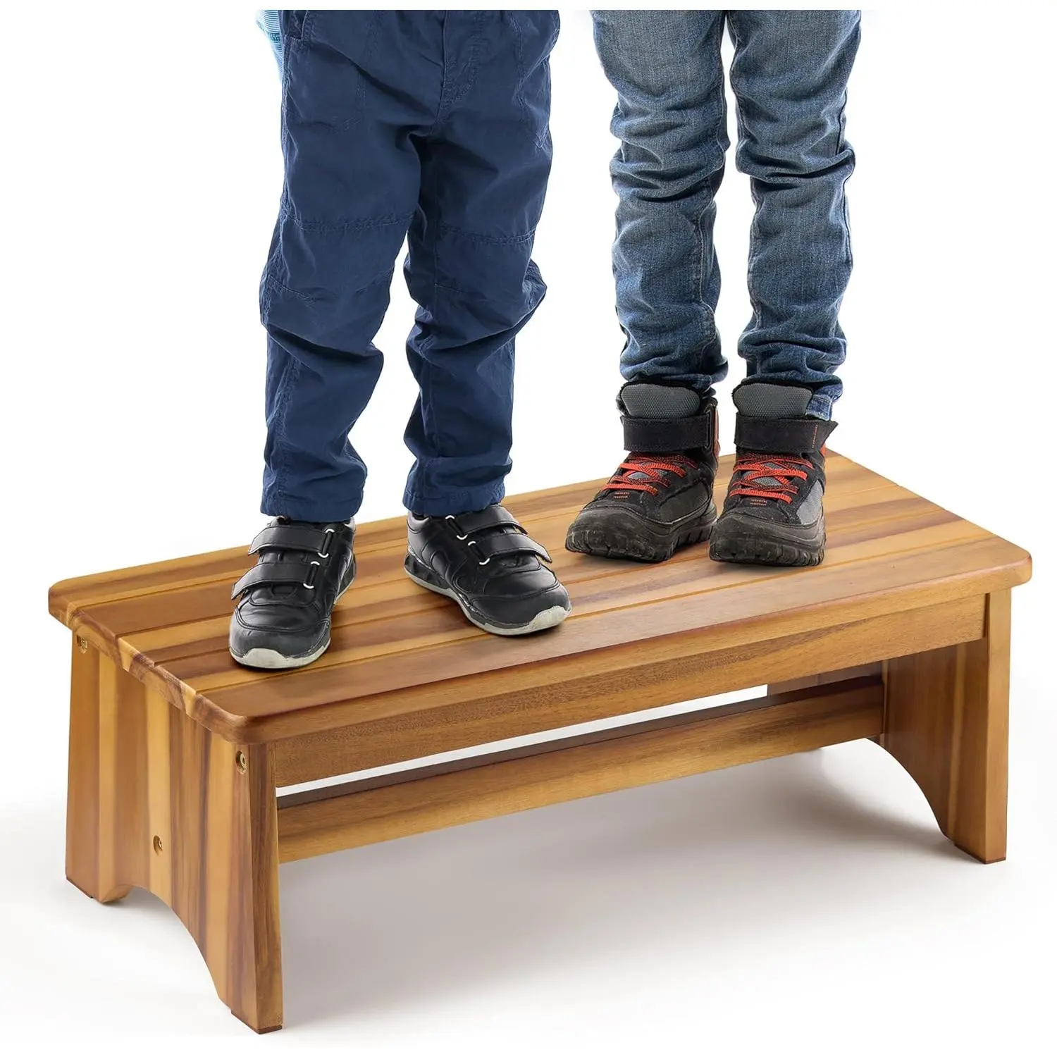 Extra Wide 26in Wooden Step Stool, Heavy Duty One Step Stool for Adults and Seniors, Holds Up to 550 lbs, Reinforced Cross Bar, Non-Skid Surface, Multipurpose Use for Kitchen, Bathroom, Bedroom
