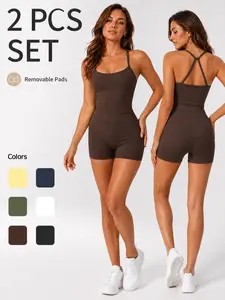 Women's 2 Piece Solid Color Sexy Hot Girl Sports Set Spaghetti Strap Cami Top Shorts Removable Padded High Elastic Butt Lifting Tummy Control Comfortable Open Back Cool Touch Pilates Yoga Set Gym Outdoor Running Moisture Wicking Quick Dry Fitness Set