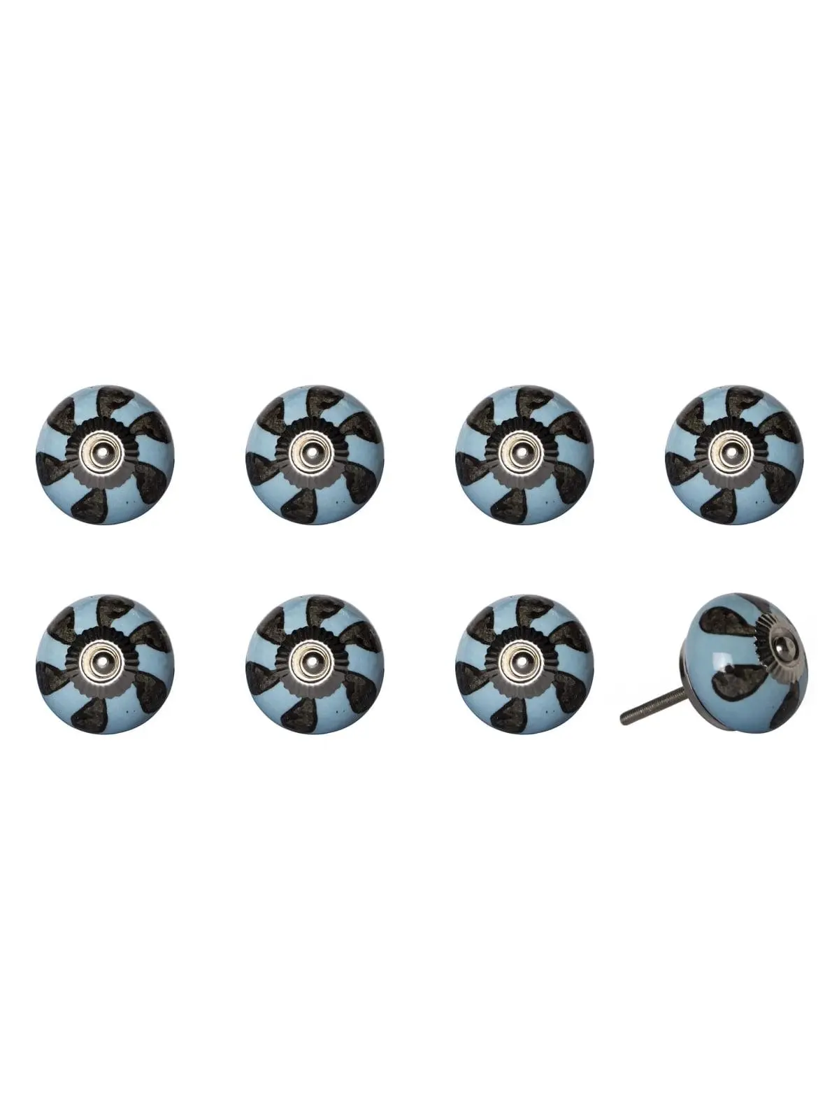 HomeRoots 544440 Hand-Painted Flower Botanical Blue & Gray Ceramic-Metal Drawer Pull Knobs/Doorknobs (1.5x1.5 in, Set of 8) for Living Room Traditional Home Decor, Floral Theme Accent