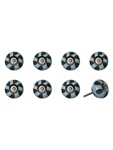 HomeRoots 544440 Blue & Gray Ceramic & Metal Drawer Pull Knobs - Set of 8