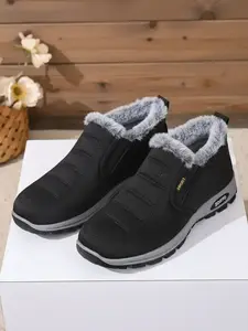 Couple Plush Lined Ankle Boots, Slip-On Soft Sole Warm Snow Boots, Comfortable Travel Shoes for Travel Sports Outdoor Activities, Winter Shoes