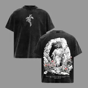 He Is Risen Easter Jesus Vintage Washed Oversized T-Shirt, Resurrection Christian Graphic Tee, Heavy Cotton Unisex Faith Streetwear, Religious Easter Sunday Shirt Gift for Believers