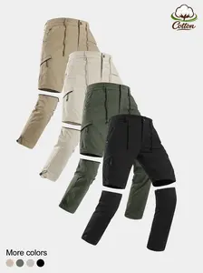 Streetwear 2-in-1 Detachable Cargo Pants, Zip Off Convertible Long To Shorts, Loose Fit 97% Cotton Trousers, Wrinkle Resist Outdoor Labor Casual Bottoms