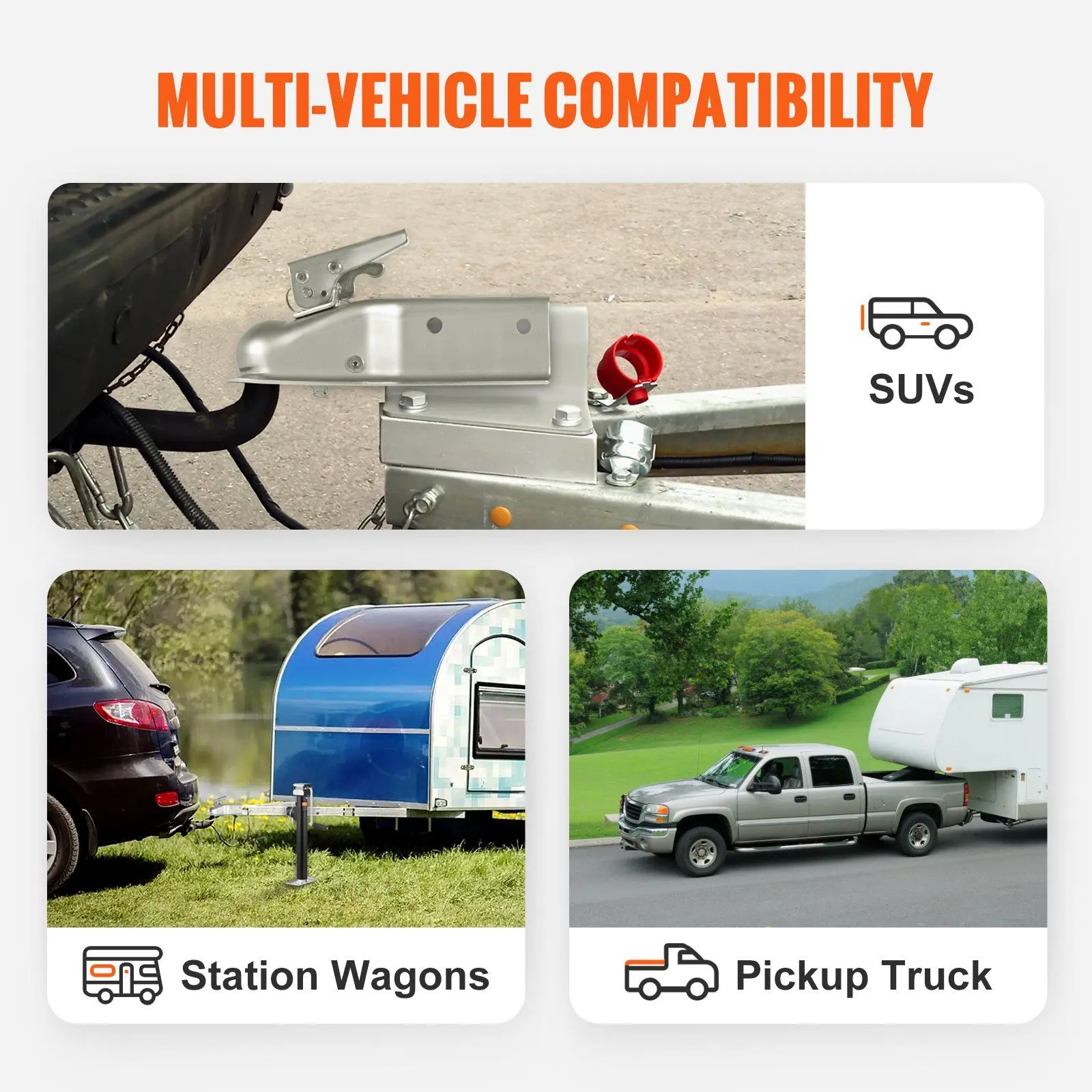 VEVOR 1-Piece Straight Trailer Coupler - Latch Lock Design, 2-in Hitch Ball Fit, 3-in Channel, 5000 lbs Load Capacity, Quick-Detach & Easy-Install, Zinc Plated, Towing Trailers Accessory, Fits Pickups & SUVs, One Piece, Universal Size