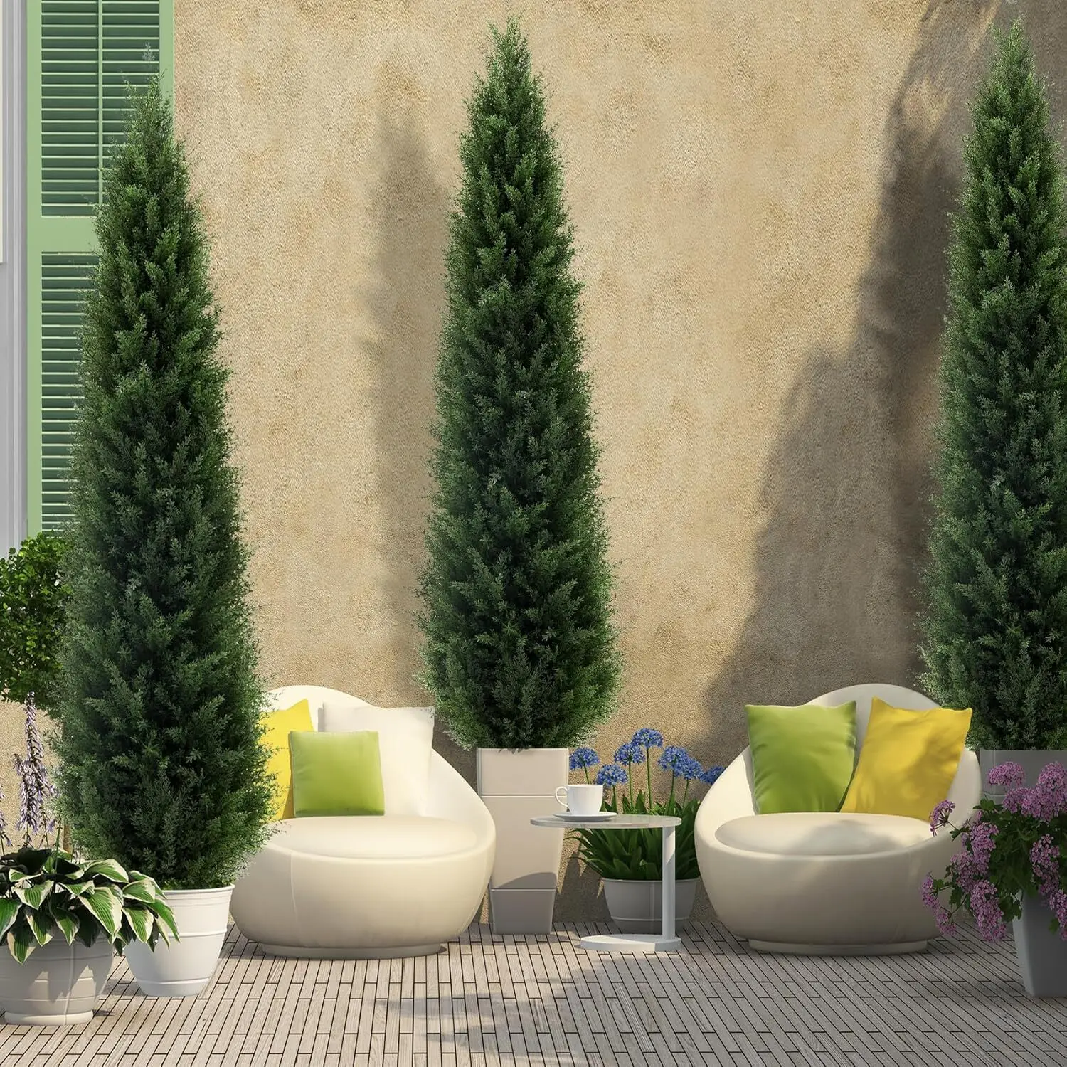 5 ft UV-Resistant Artificial Cedar Topiary Trees, 2-Pack Evergreen Faux Plastic Pine Plants for Outdoor Front Door & Indoor Entryway Decor, Home Decor Supplies, Two-Pack